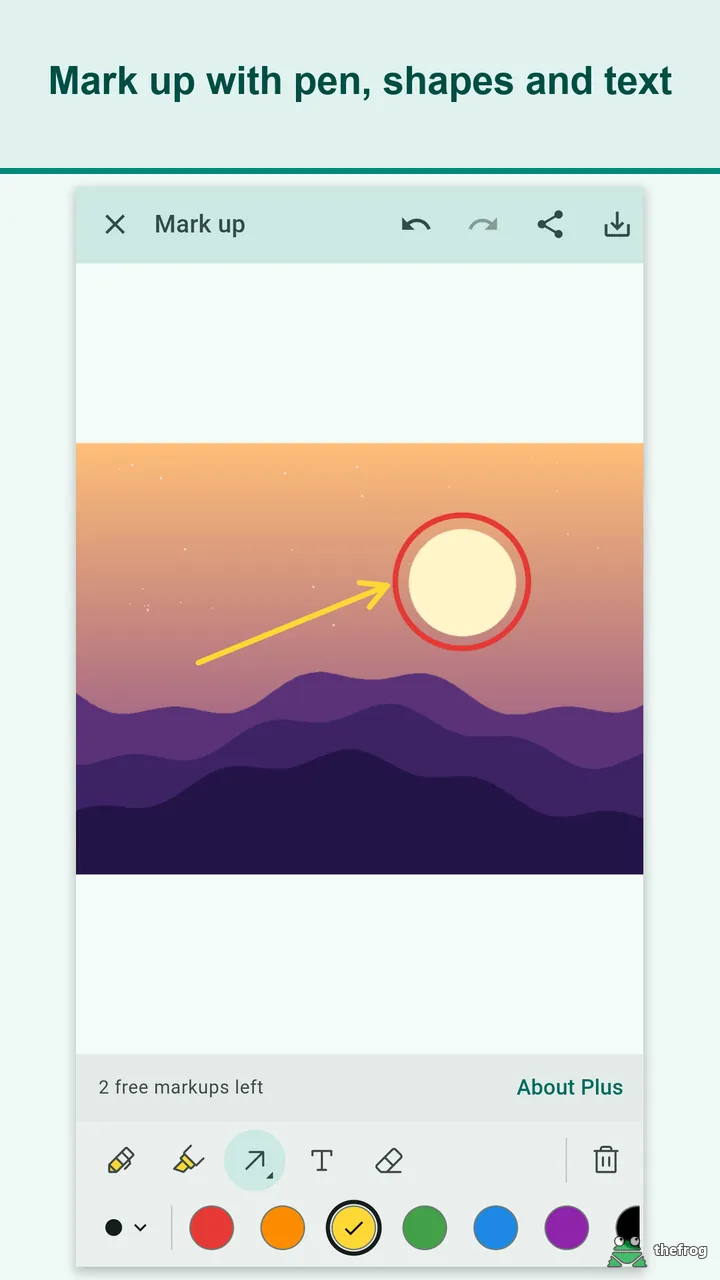 Markup tools in Brush Viewer with pen, shapes and text over a preview